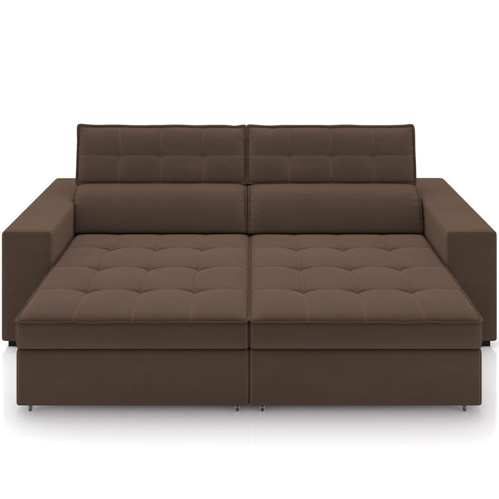 Sofá Retrátil Reclinável Para Sala de Estar Living 218cm Clara M03 Veludo Marrom - Lyam Decor