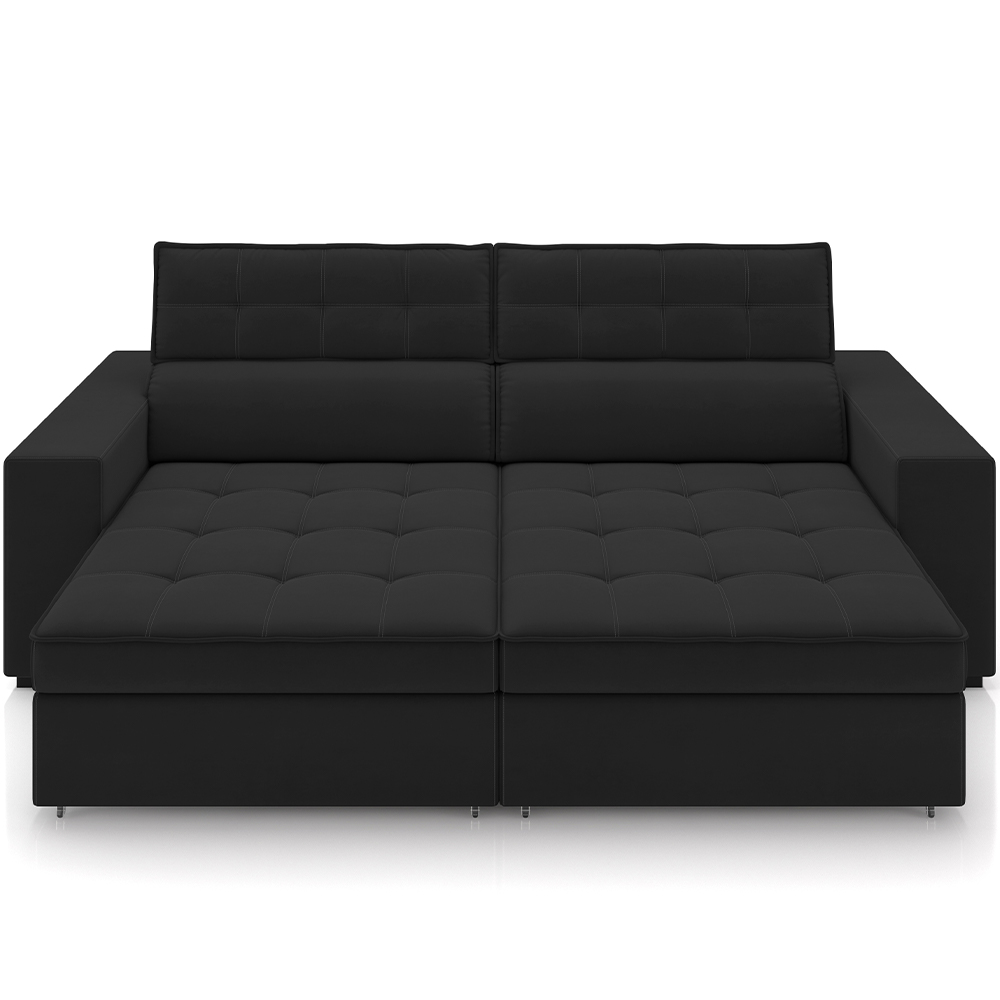 Sofá Retrátil Reclinável Para Sala de Estar Living 218cm Clara M03 Veludo Preto - Lyam Decor