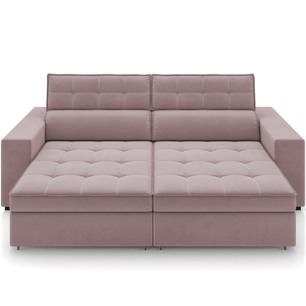 Sofá Retrátil Reclinável Para Sala de Estar Living 218cm Clara M03 Veludo Rosê - Lyam Decor