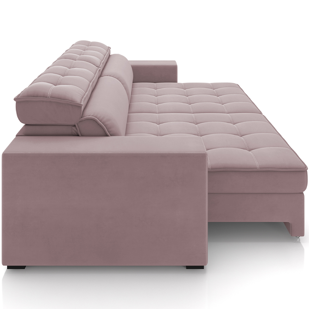 Sofá Retrátil Reclinável Para Sala de Estar Living 218cm Clara M03 Veludo Rosê - Lyam Decor