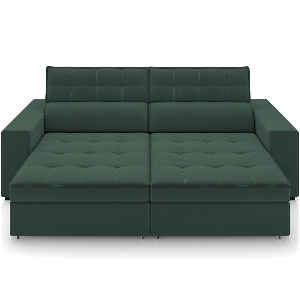 Sofá Retrátil Reclinável Para Sala de Estar Living 218cm Clara M03 Veludo Verde Musgo - Lyam Decor