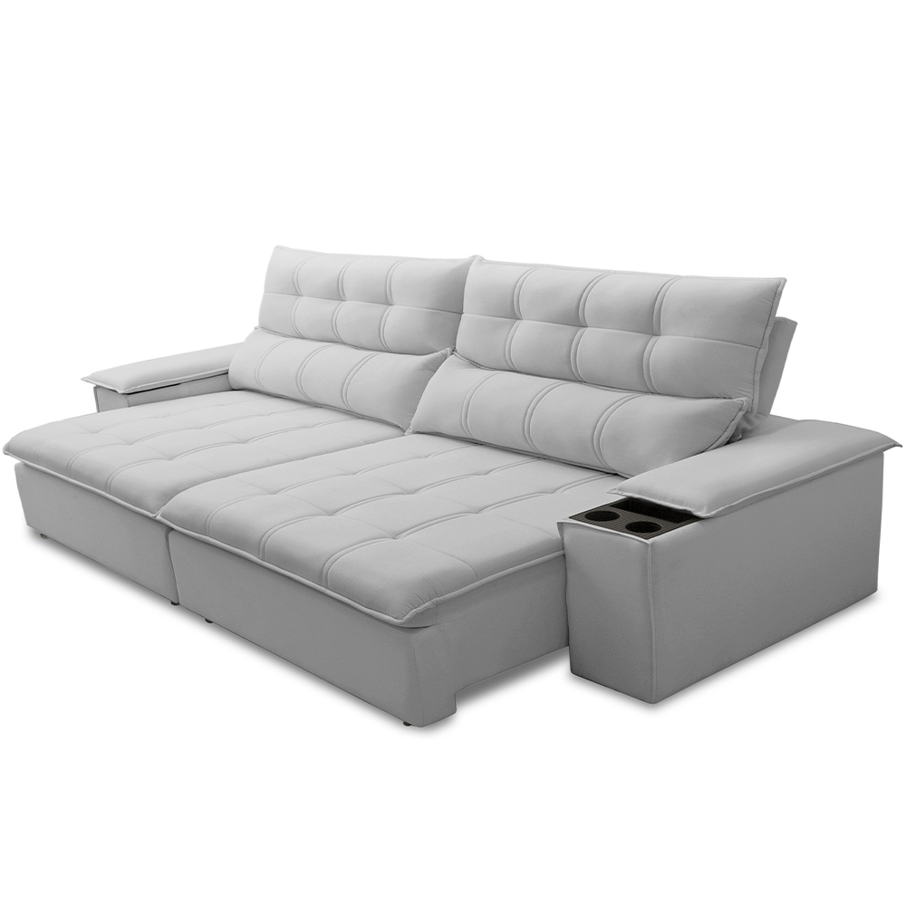 Sofá Retrátil Reclinável Para Sala de Estar Living 230cm Ártico F04 Bouclê Cinza - Lyam Decor