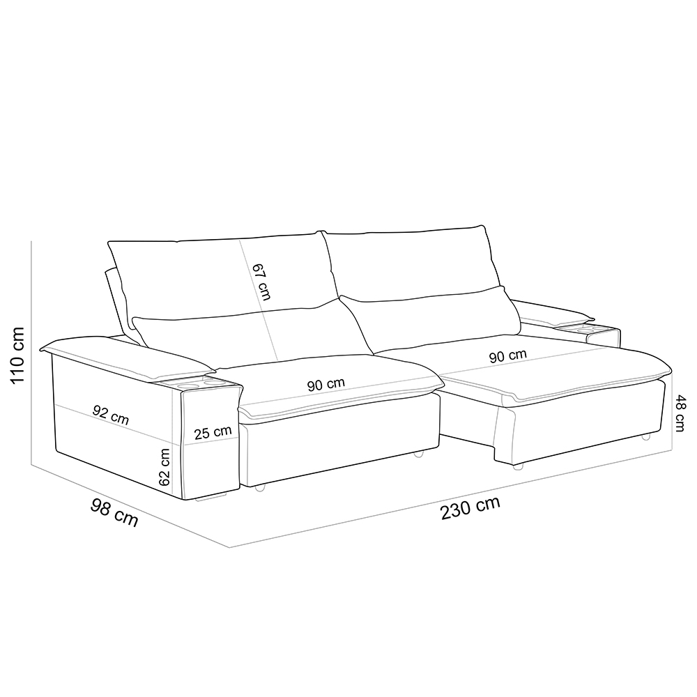Sofá Retrátil Reclinável Para Sala de Estar Living 230cm Ártico F04 Bouclê Grafite - Lyam Decor