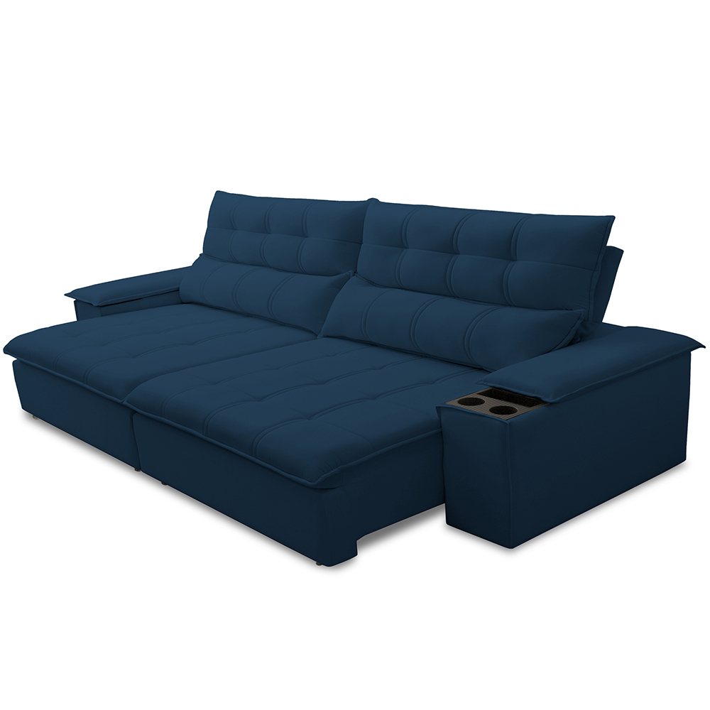 Sofá Retrátil Reclinável Para Sala de Estar Living 230cm Ártico F04 Veludo Azul - Lyam Decor