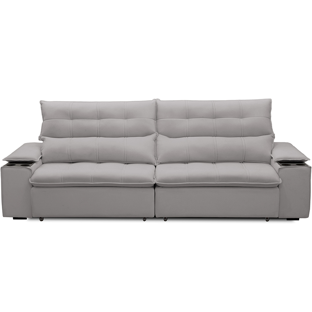 Sofá Retrátil Reclinável Para Sala de Estar Living 230cm Ártico F04 Veludo Cinza - Lyam Decor
