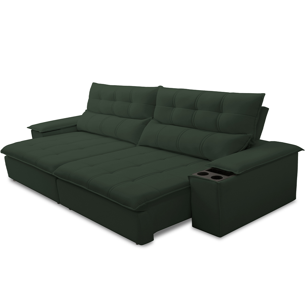 Sofá Retrátil Reclinável Para Sala de Estar Living 230cm Ártico F04 Veludo Verde - Lyam Decor