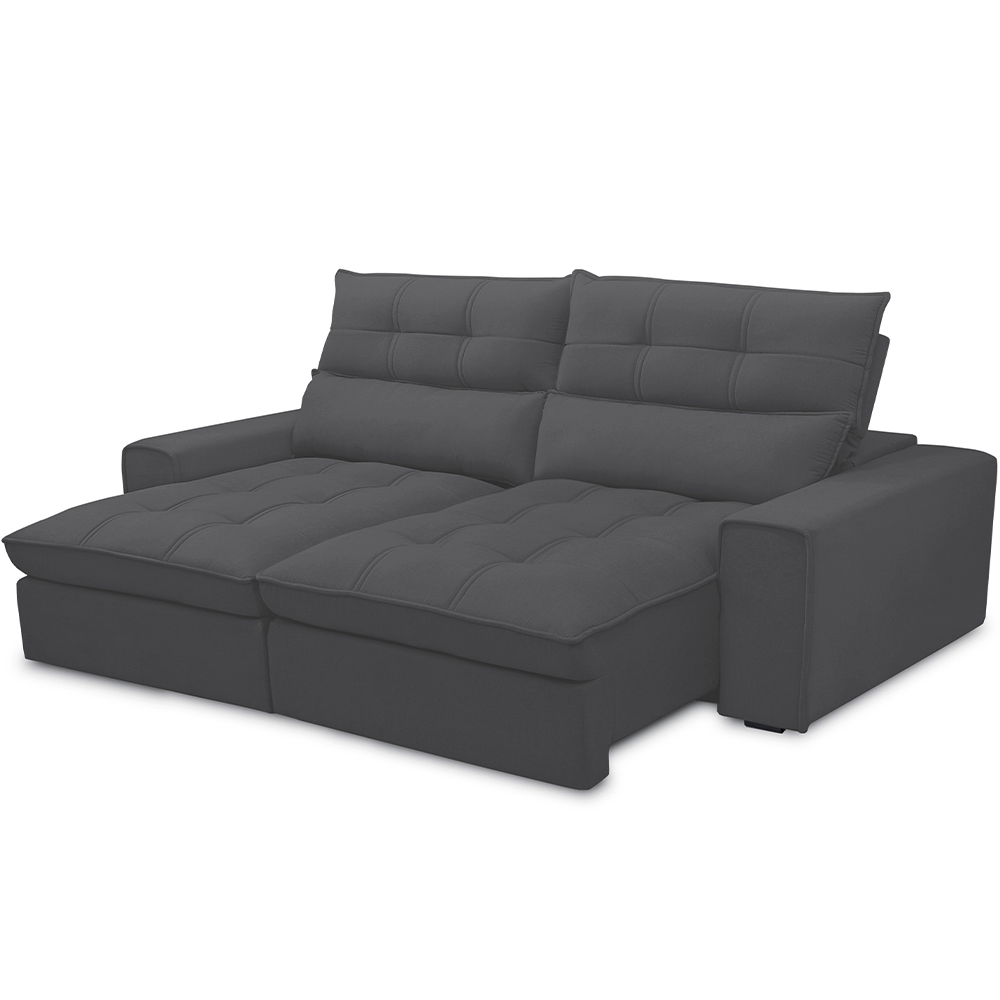 Sofá Retrátil Reclinável Para Sala de Estar Living 230cm Dimas F04 Bouclê Grafite - Lyam Decor