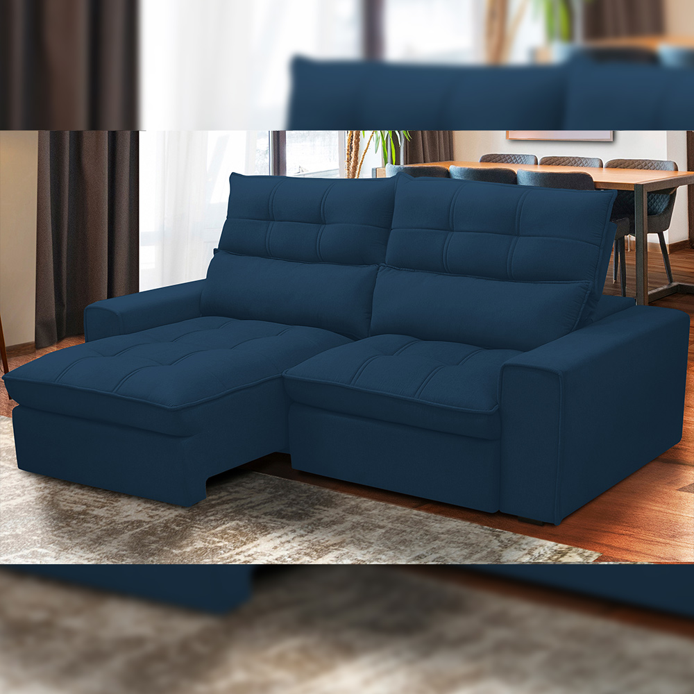 Sofá Retrátil Reclinável Para Sala de Estar Living 230cm Dimas F04 Veludo Azul - Lyam Decor