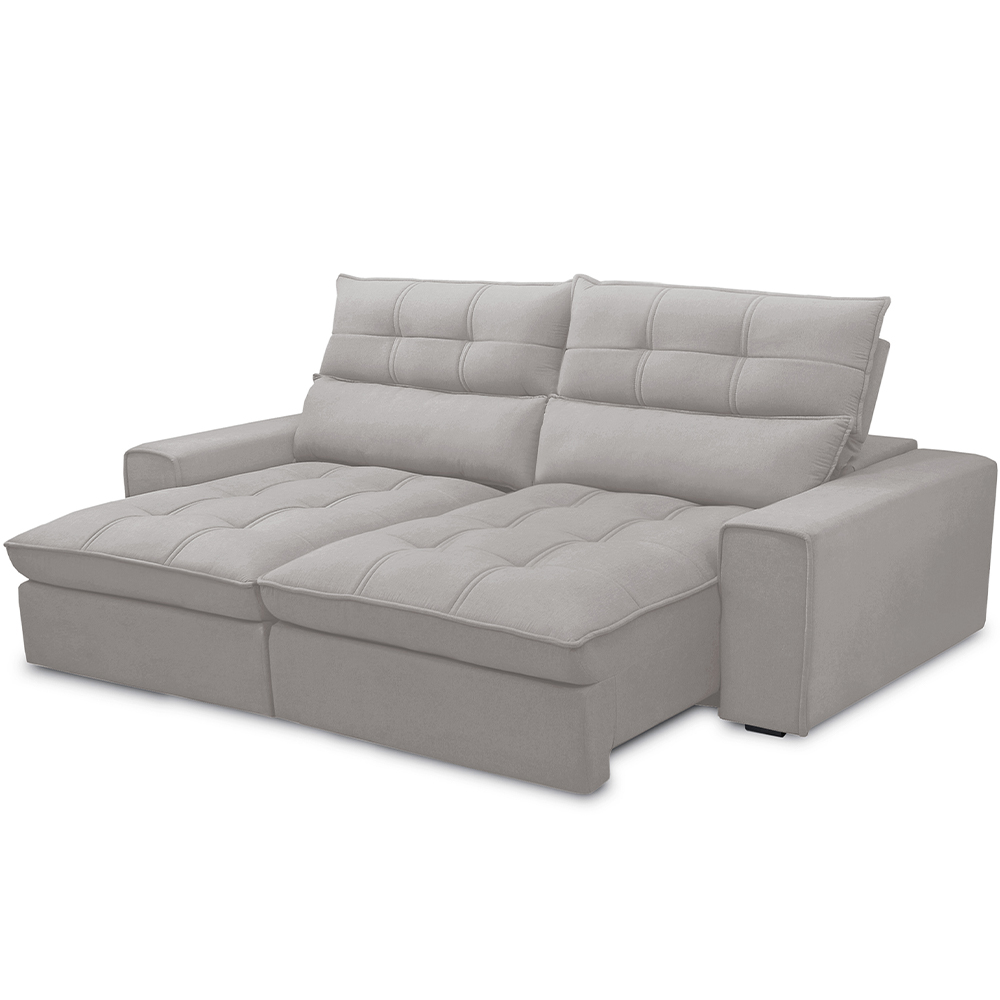 Sofá Retrátil Reclinável Para Sala de Estar Living 230cm Dimas F04 Veludo Cinza - Lyam Decor