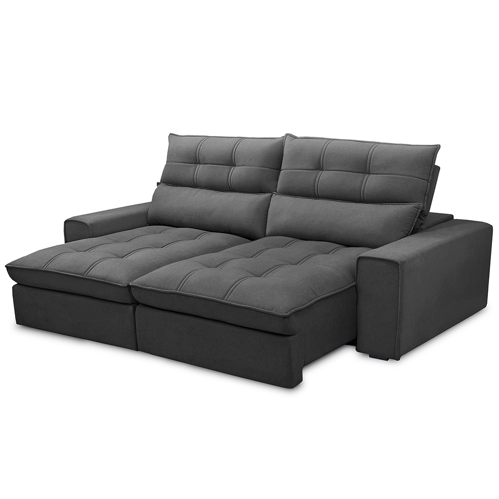 Sofá Retrátil Reclinável Para Sala de Estar Living 230cm Dimas F04 Veludo Grafite - Lyam Decor