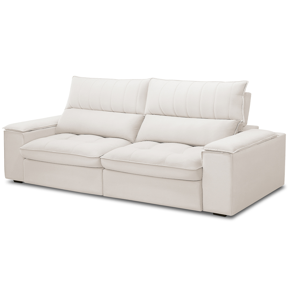 Sofá Retrátil Reclinável Para Sala de Estar Living 230cm Nápoles F04 Bouclê Off White - Lyam Decor
