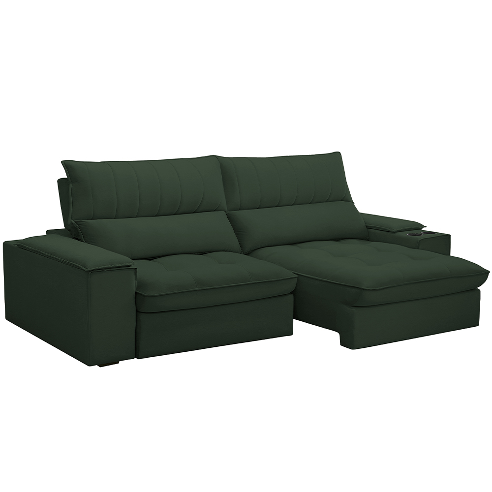 Sofá Retrátil Reclinável Para Sala de Estar Living 230cm Nápoles F04 Veludo Verde - Lyam Decor