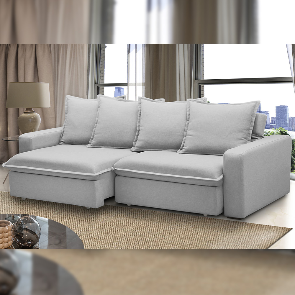 Sofá Retrátil Reclinável Para Sala de Estar Living 235cm Vêneto F04 Bouclê Cinza - Lyam Decor
