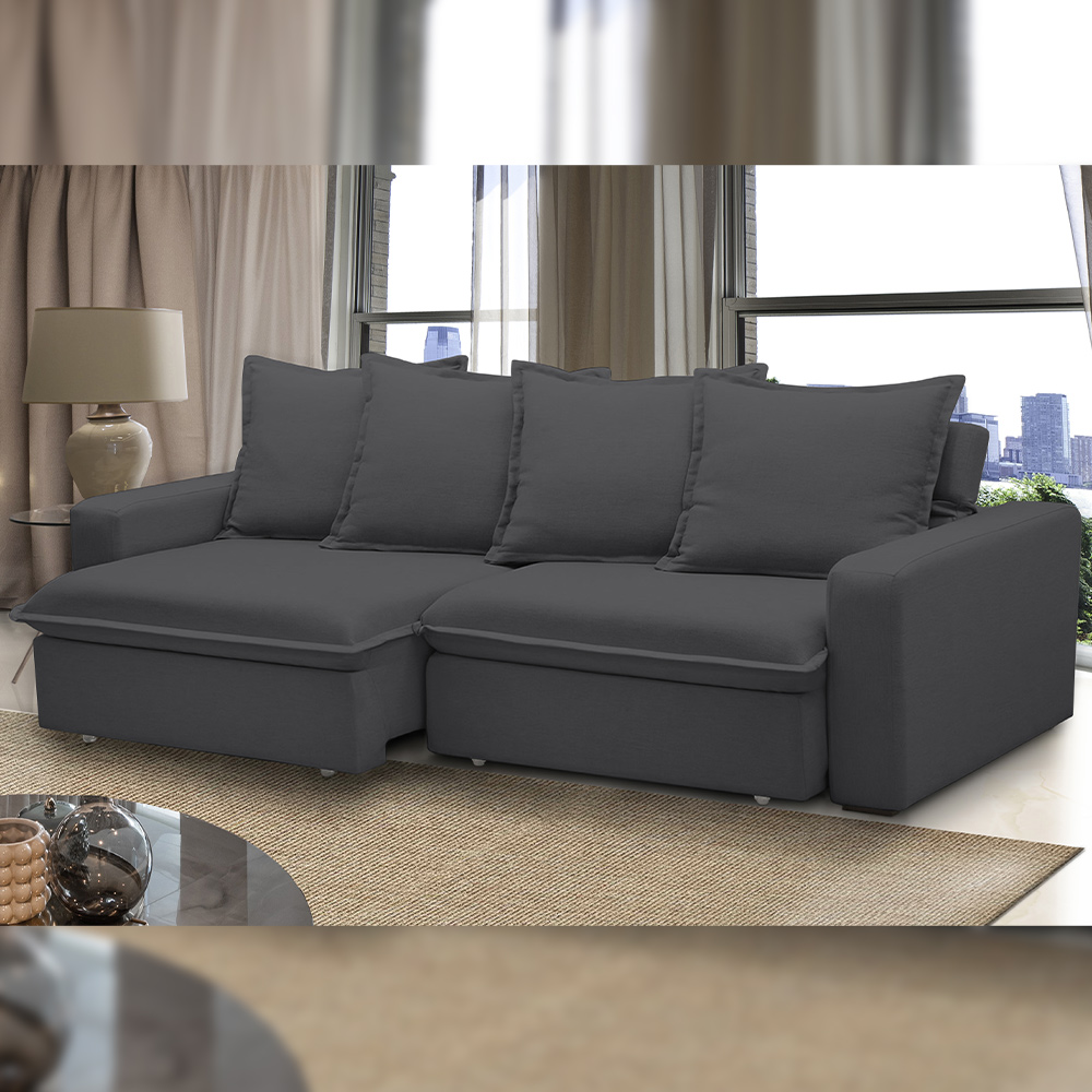 Sofá Retrátil Reclinável Para Sala de Estar Living 235cm Vêneto F04 Bouclê Grafite - Lyam Decor