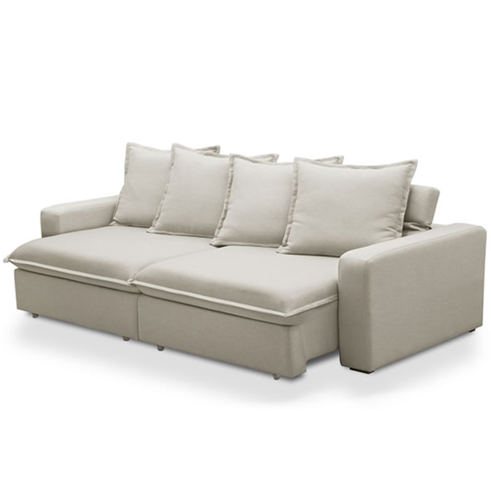 Sofá Retrátil Reclinável Para Sala de Estar Living 235cm Vêneto F04 Veludo Bege - Lyam Decor
