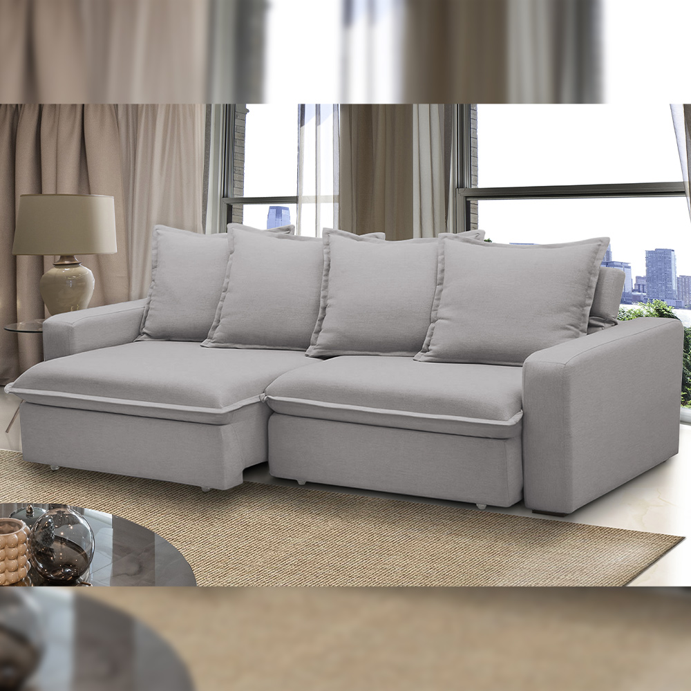 Sofá Retrátil Reclinável Para Sala de Estar Living 235cm Vêneto F04 Veludo Cinza - Lyam Decor