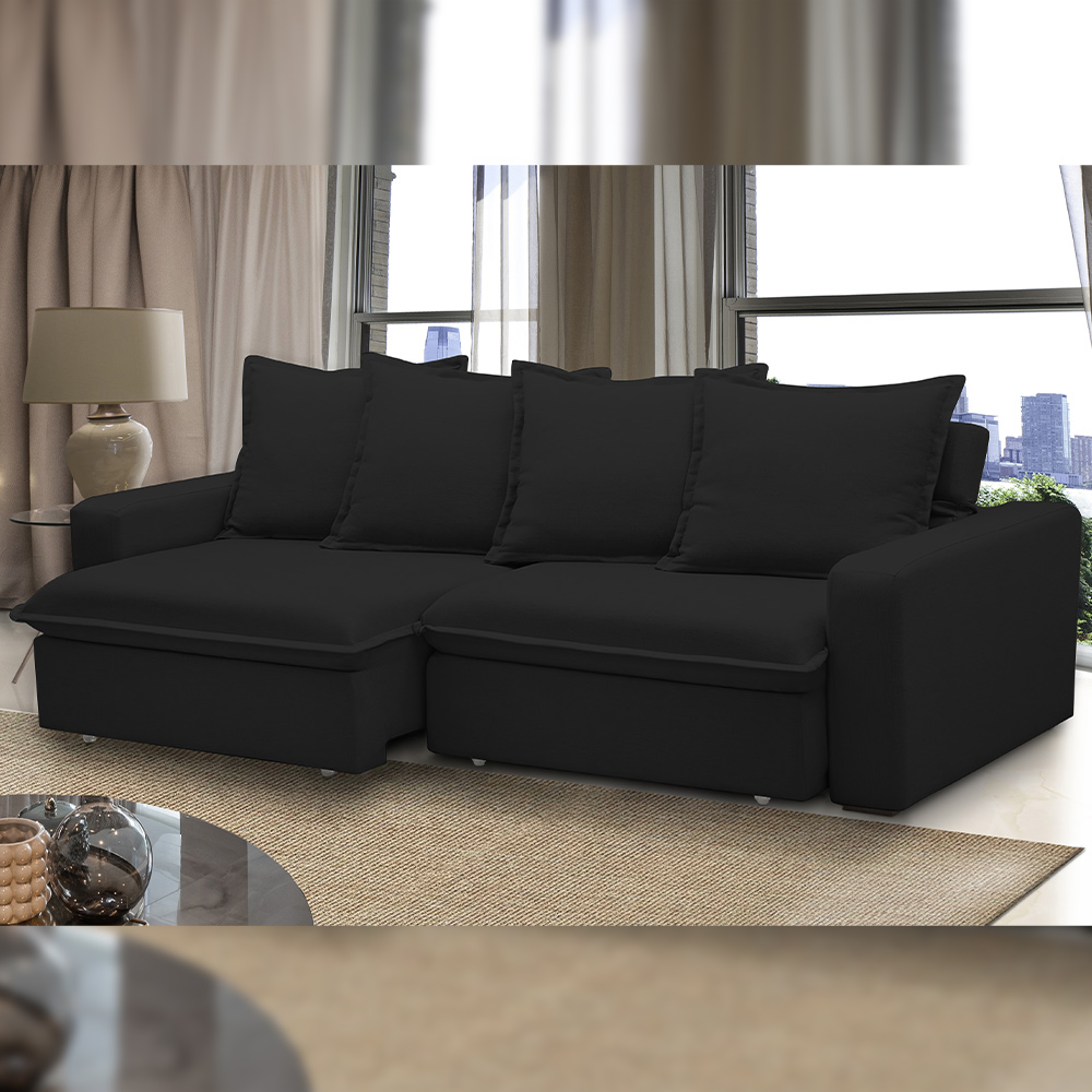 Sofá Retrátil Reclinável Para Sala de Estar Living 235cm Vêneto F04 Veludo Preto - Lyam Decor