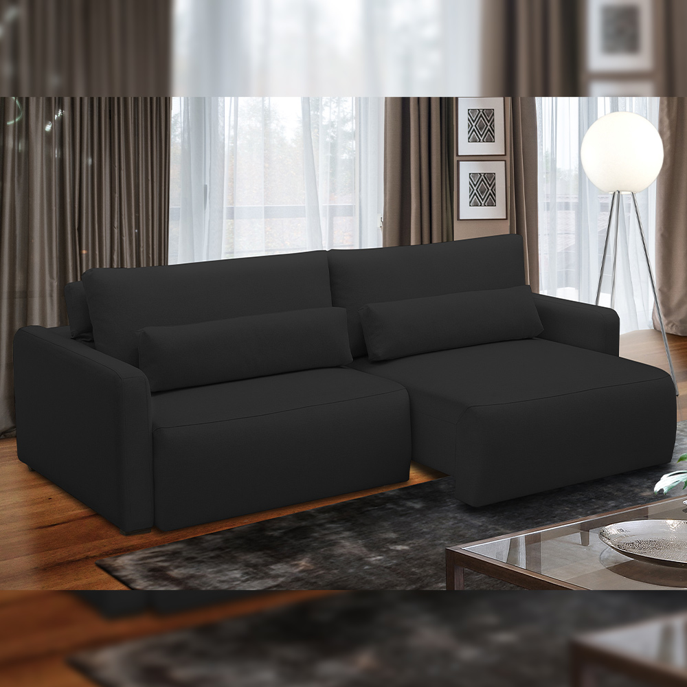 Sofá Retrátil Reclinável Para Sala de Estar Living 240cm Sevilha F04 Veludo Preto - Lyam Decor