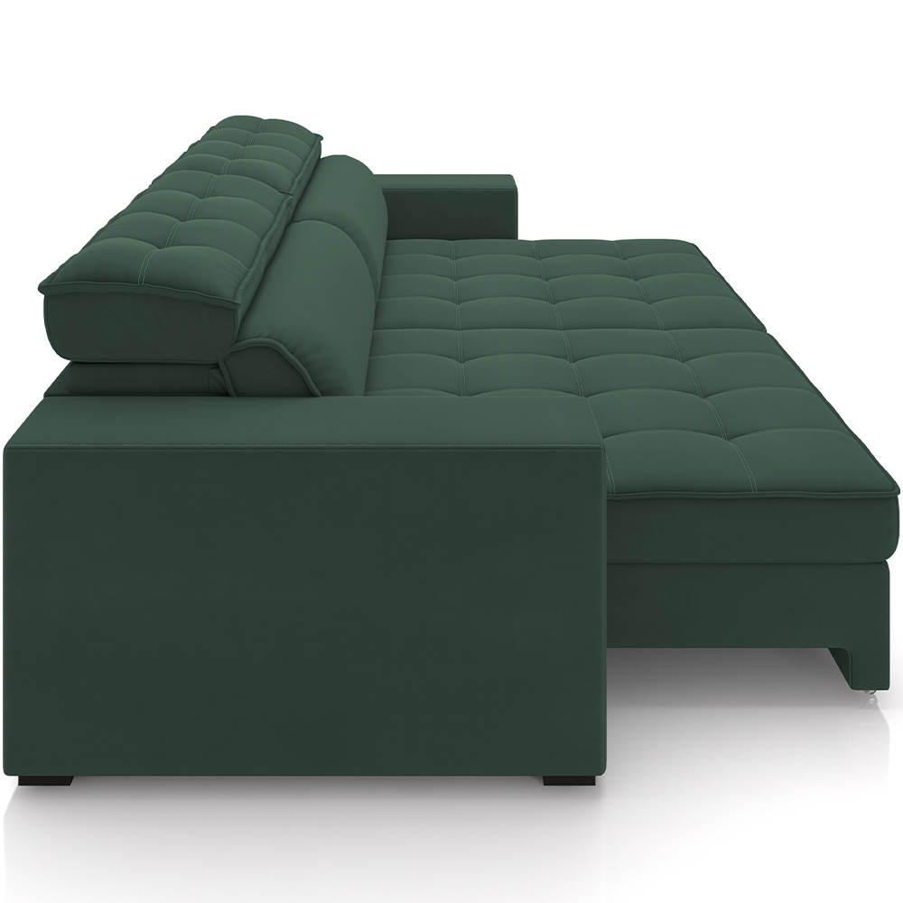 Sofá Retrátil Reclinável Para Sala de Estar Living 246cm Clara M03 Veludo Verde Musgo - Lyam Decor