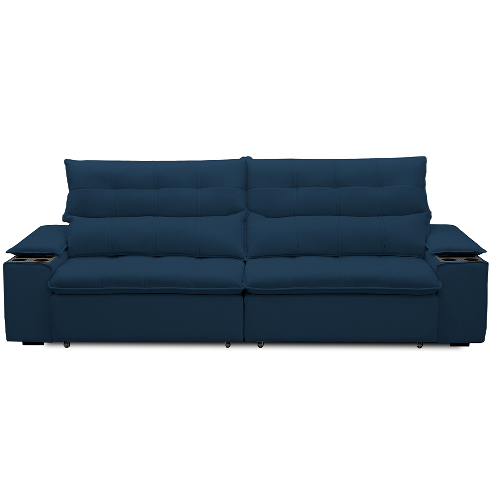 Sofá Retrátil Reclinável Para Sala de Estar Living 250cm Ártico F04 Veludo Azul - Lyam Decor