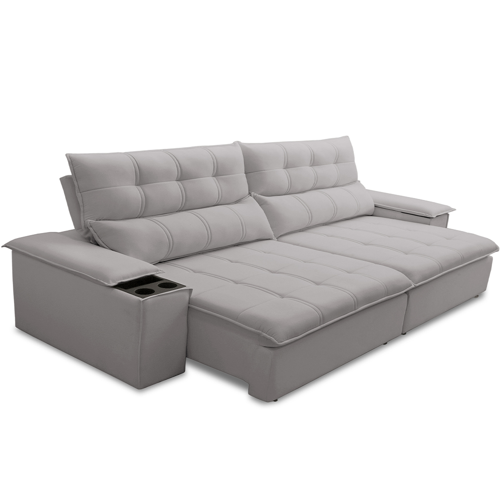 Sofá Retrátil Reclinável Para Sala de Estar Living 250cm Ártico F04 Veludo Cinza - Lyam Decor