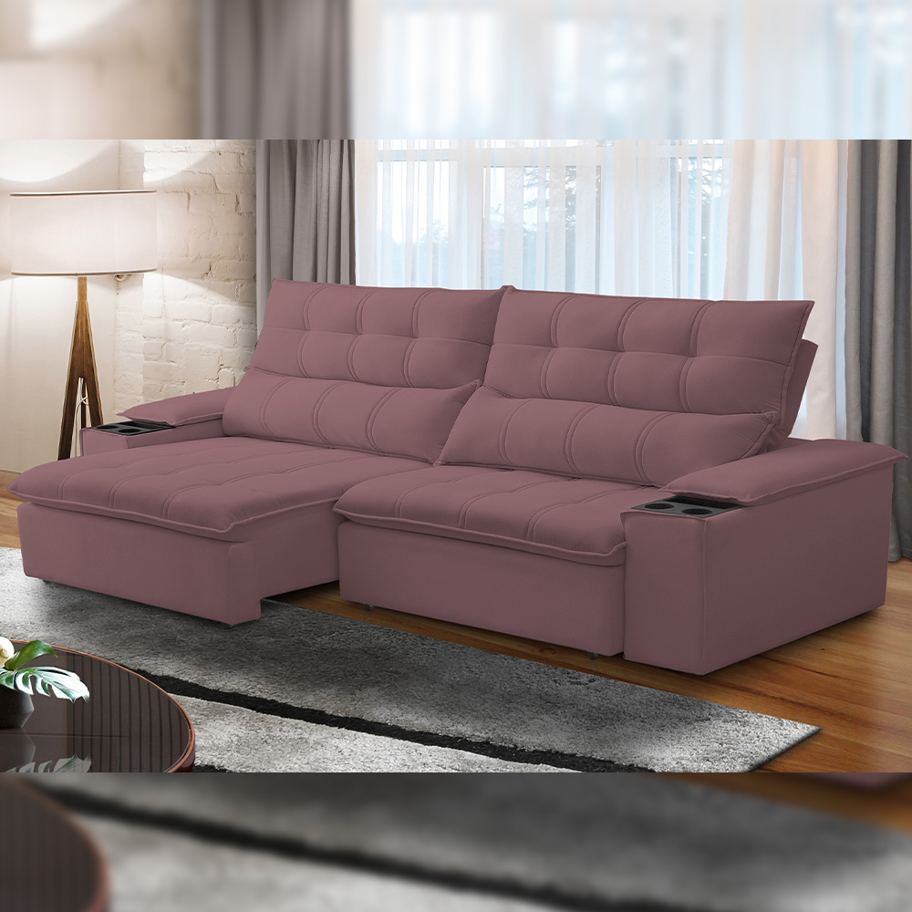 Sofá Retrátil Reclinável Para Sala de Estar Living 250cm Ártico F04 Veludo Lilás - Lyam Decor