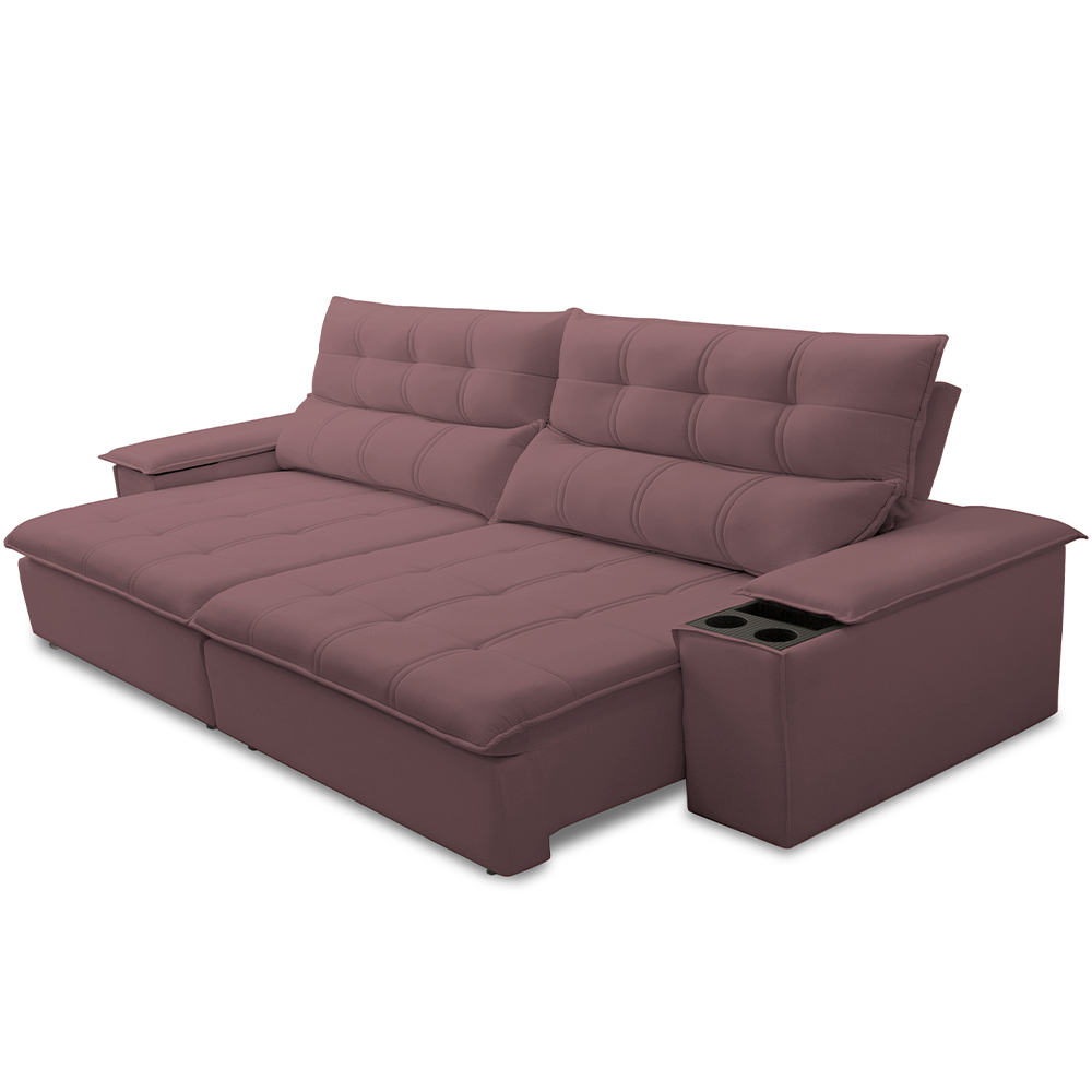 Sofá Retrátil Reclinável Para Sala de Estar Living 250cm Ártico F04 Veludo Lilás - Lyam Decor