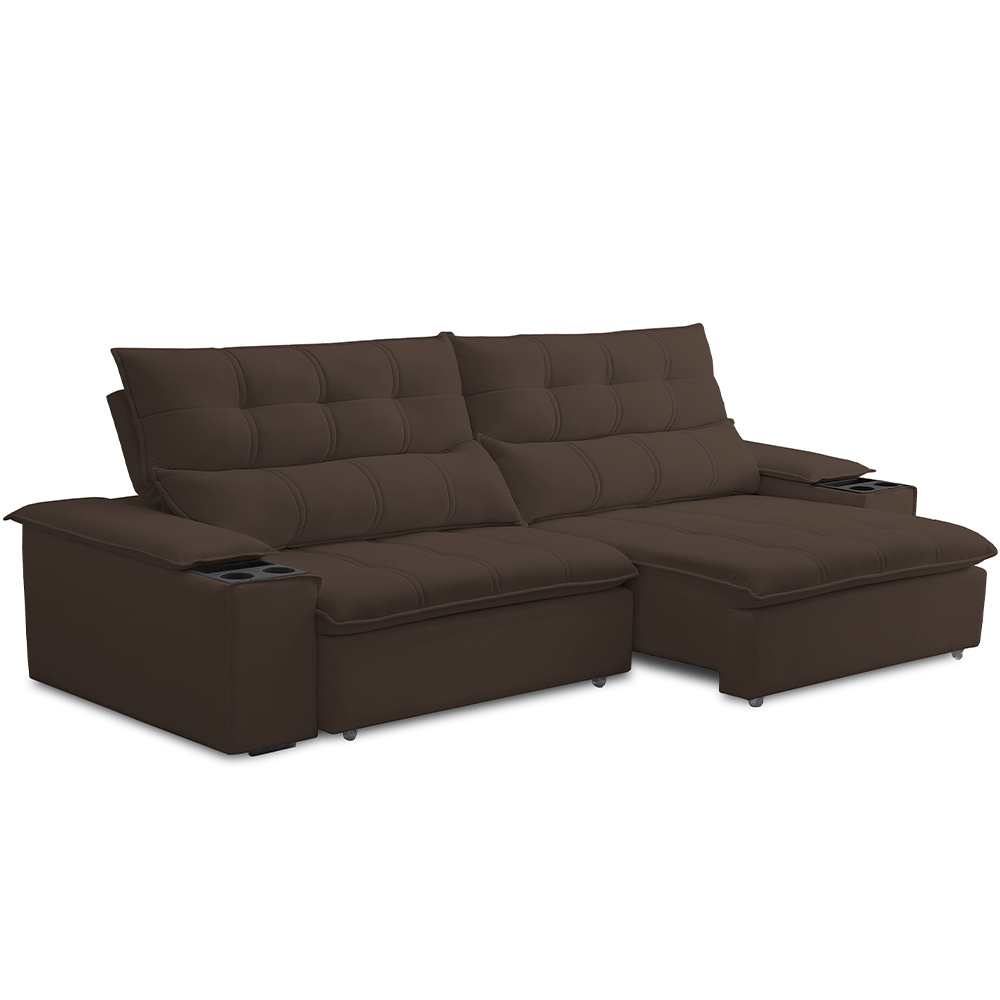 Sofá Retrátil Reclinável Para Sala de Estar Living 250cm Ártico F04 Veludo Marrom - Lyam Decor