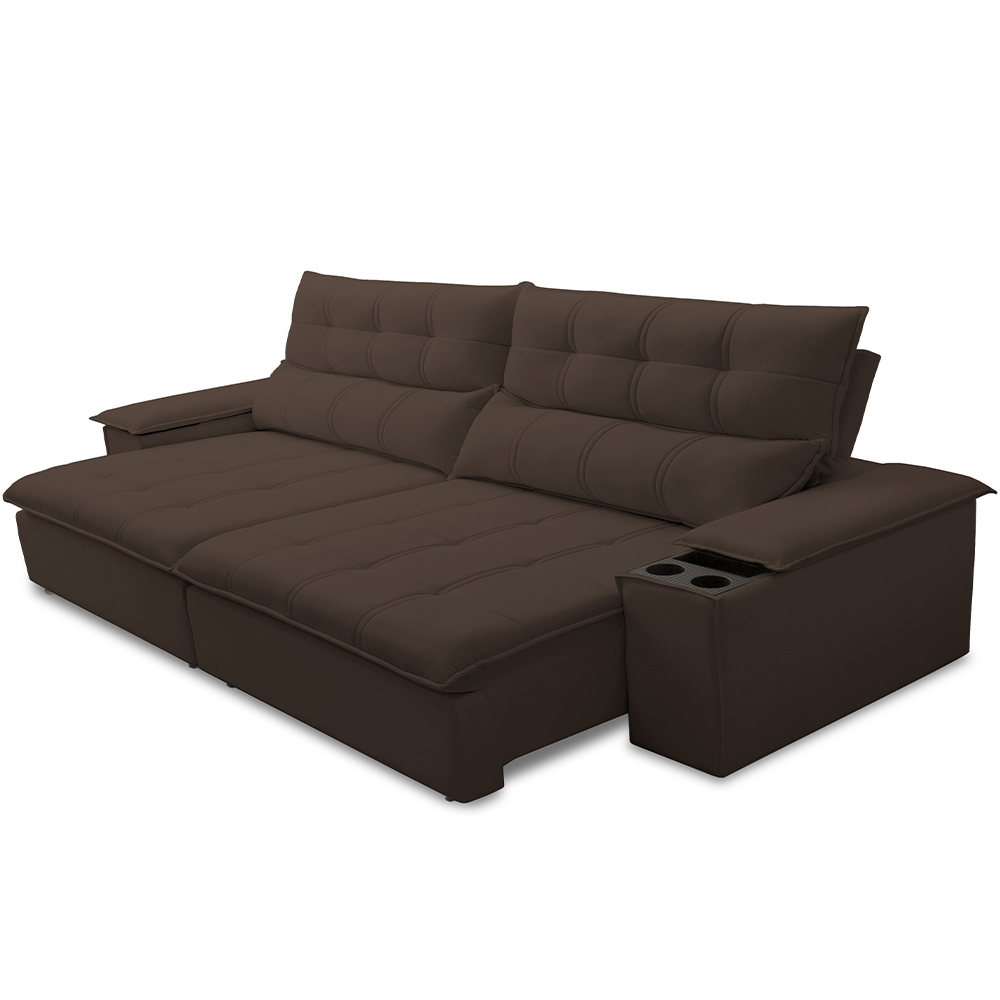 Sofá Retrátil Reclinável Para Sala de Estar Living 250cm Ártico F04 Veludo Marrom - Lyam Decor