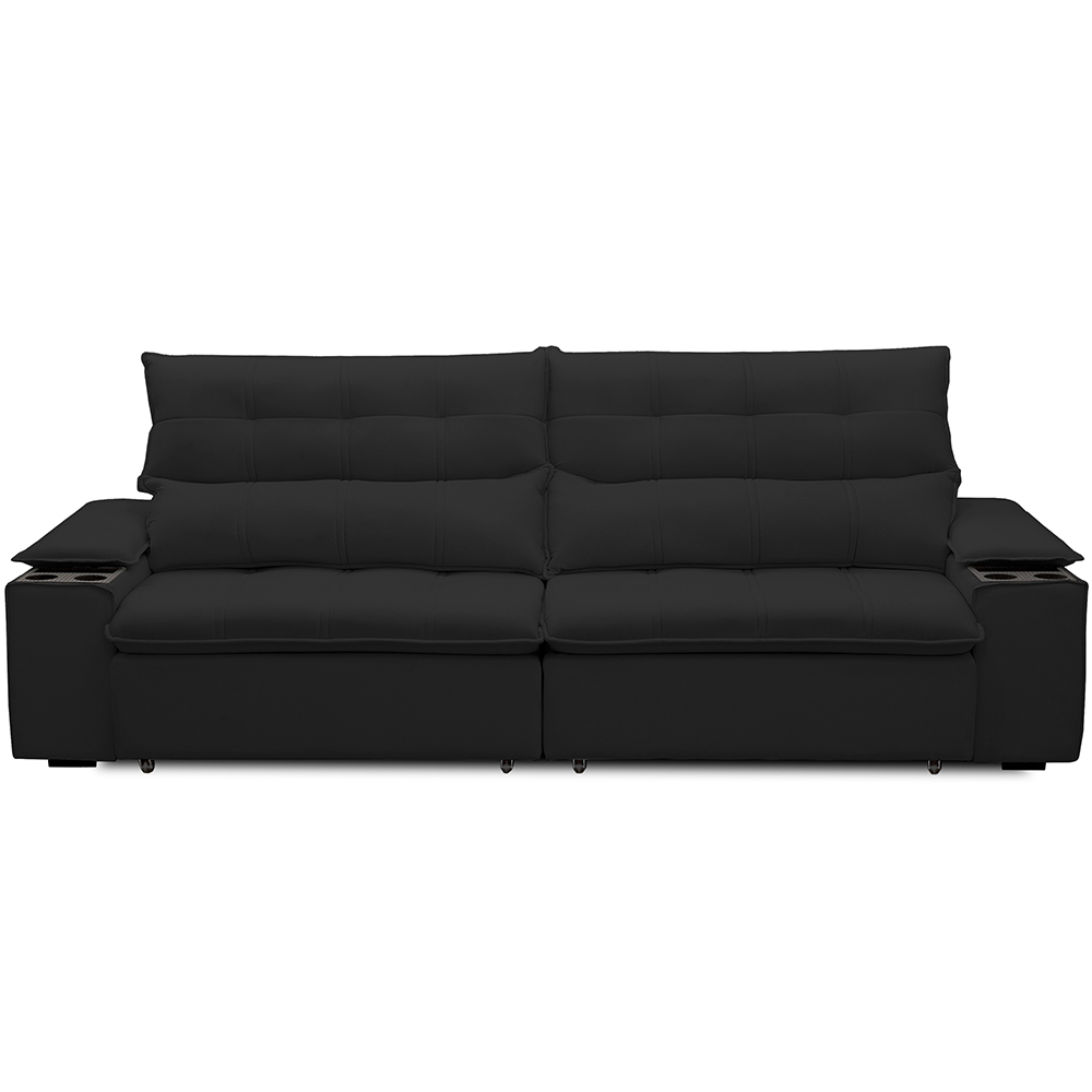 Sofá Retrátil Reclinável Para Sala de Estar Living 250cm Ártico F04 Veludo Preto - Lyam Decor