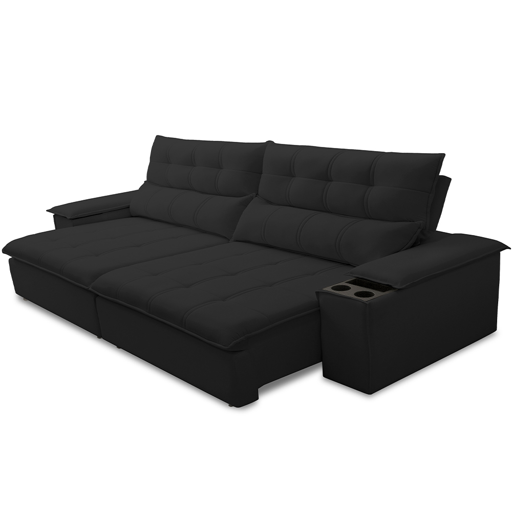 Sofá Retrátil Reclinável Para Sala de Estar Living 250cm Ártico F04 Veludo Preto - Lyam Decor