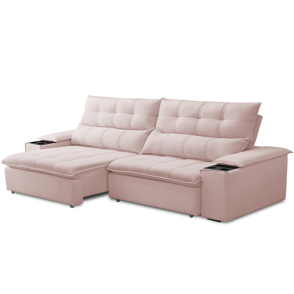 Sofá Retrátil Reclinável Para Sala de Estar Living 250cm Ártico F04 Veludo Rosê - Lyam Decor