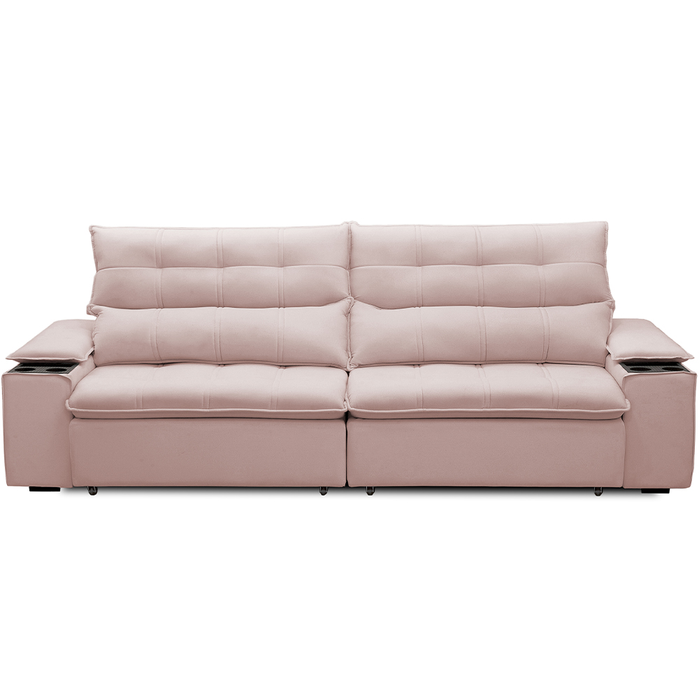 Sofá Retrátil Reclinável Para Sala de Estar Living 250cm Ártico F04 Veludo Rosê - Lyam Decor