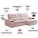 Sofá Retrátil Reclinável Para Sala de Estar Living 250cm Ártico F04 Veludo Rosê - Lyam Decor