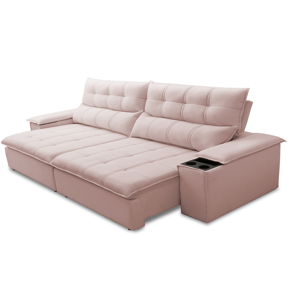 Sofá Retrátil Reclinável Para Sala de Estar Living 250cm Ártico F04 Veludo Rosê - Lyam Decor