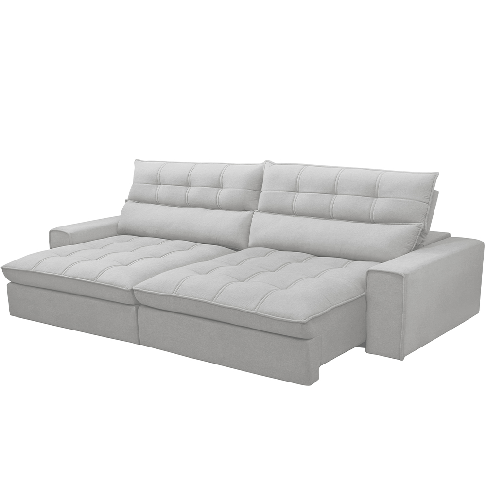 Sofá Retrátil Reclinável Para Sala de Estar Living 250cm Dimas F04 Bouclê Cinza - Lyam Decor
