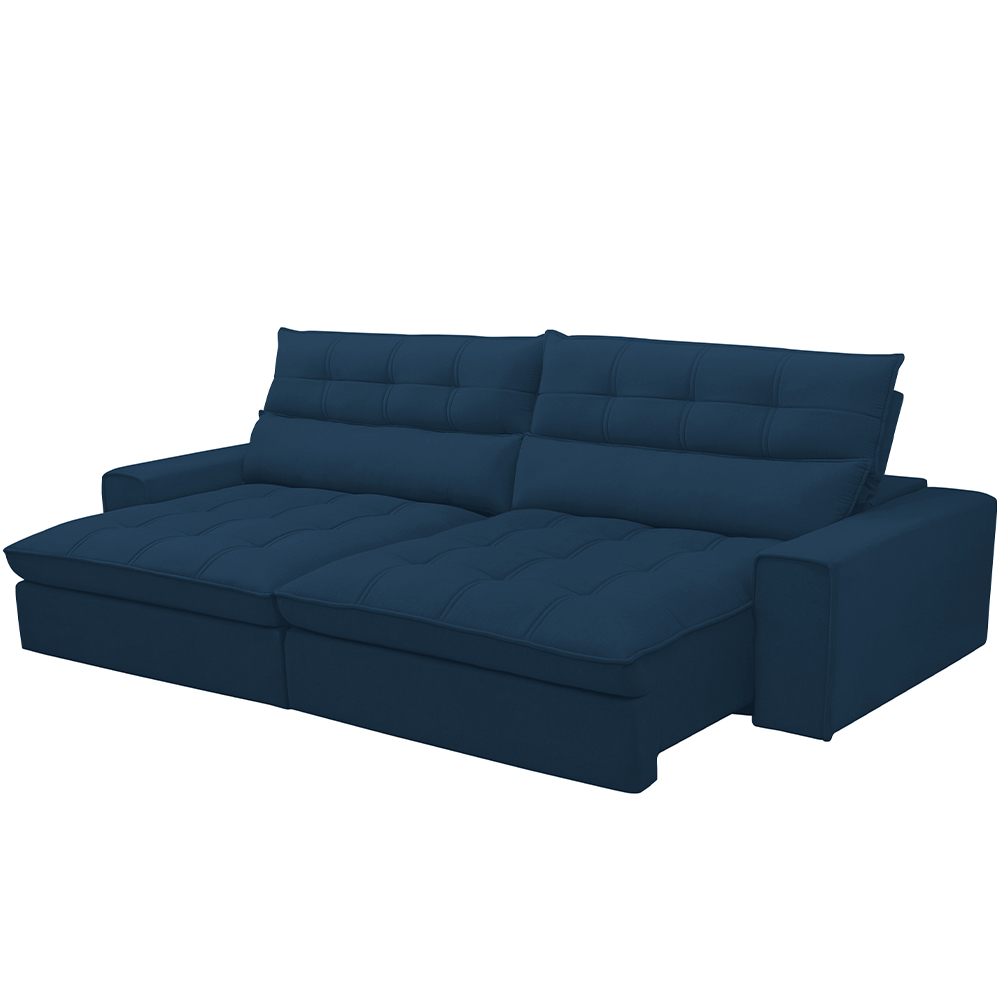 Sofá Retrátil Reclinável Para Sala de Estar Living 250cm Dimas F04 Veludo Azul - Lyam Decor