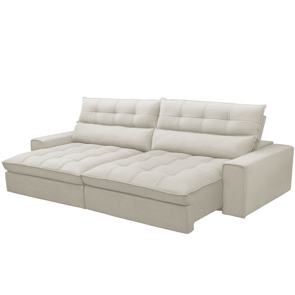 Sofá Retrátil Reclinável Para Sala de Estar Living 250cm Dimas F04 Veludo Bege - Lyam Decor