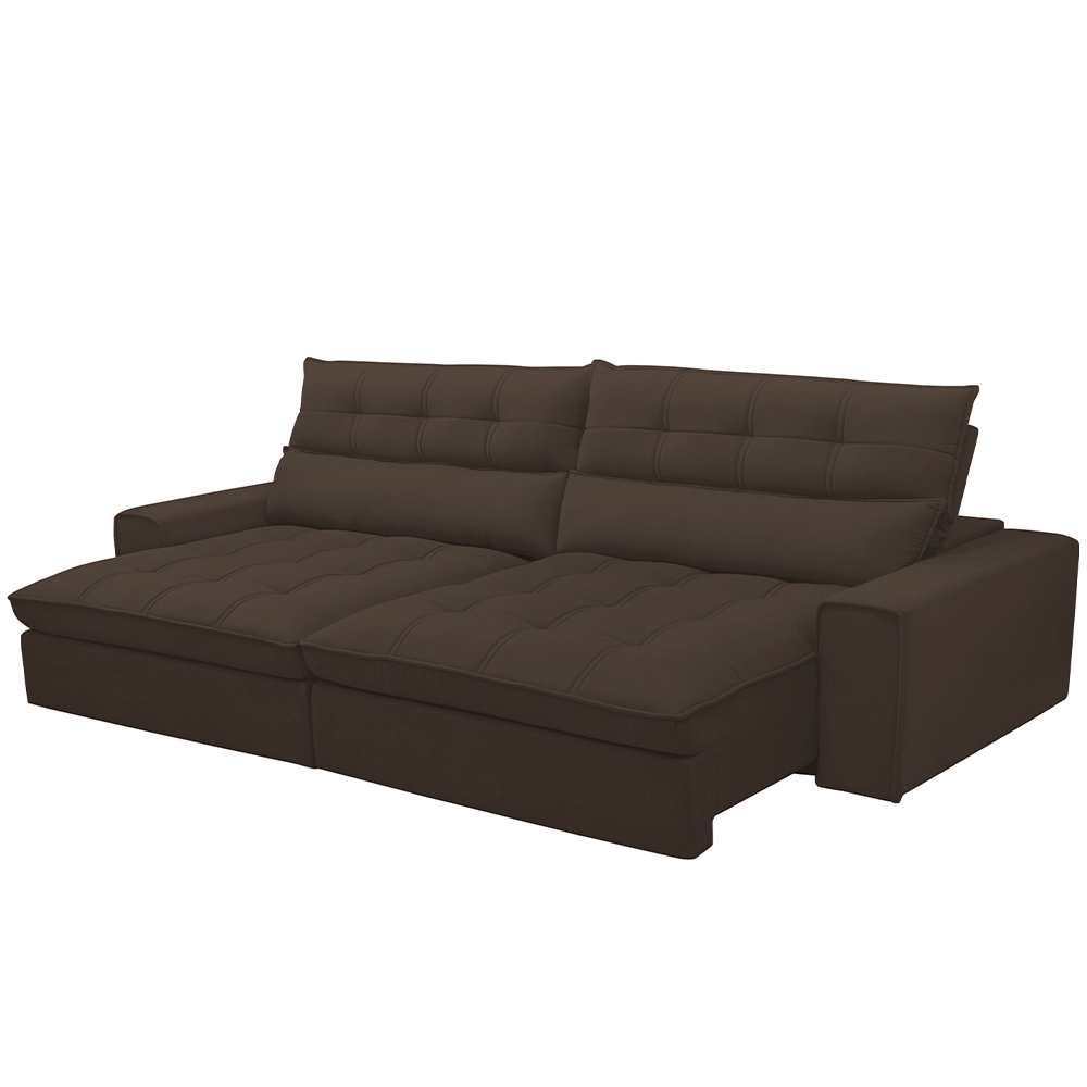 Sofá Retrátil Reclinável Para Sala de Estar Living 250cm Dimas F04 Veludo Marrom - Lyam Decor