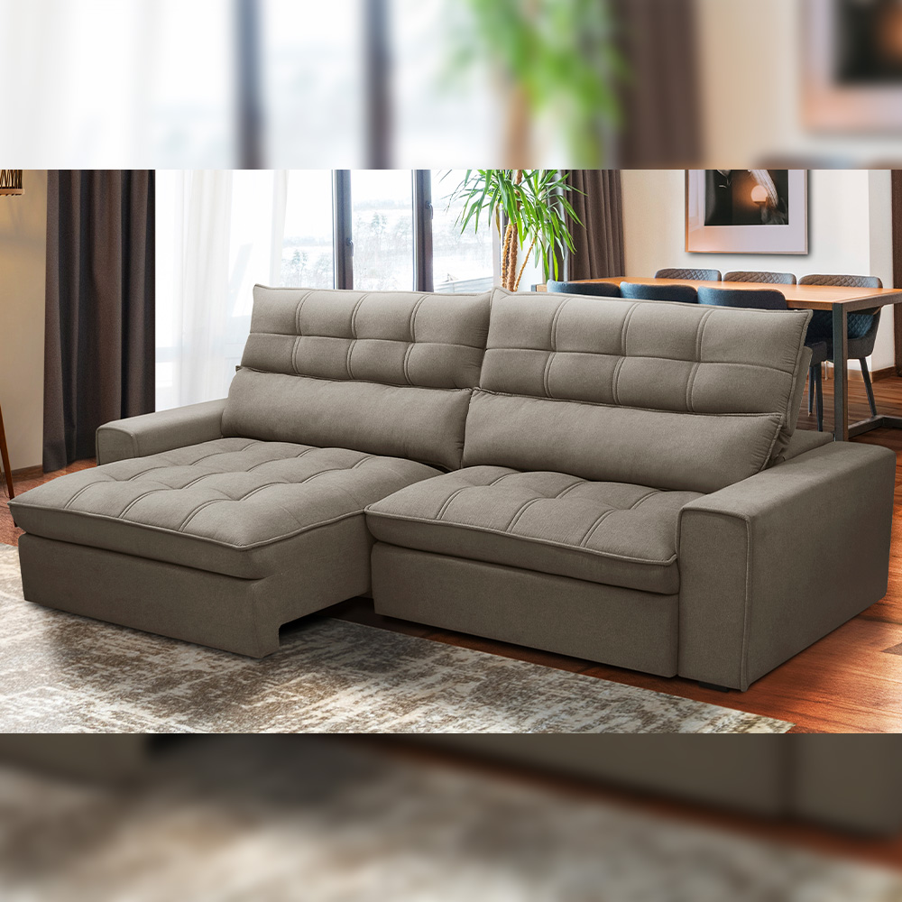 Sofá Retrátil Reclinável Para Sala de Estar Living 250cm Dimas F04 Veludo Marrom Claro - Lyam Decor