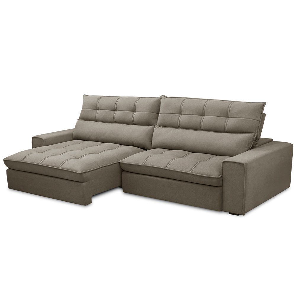 Sofá Retrátil Reclinável Para Sala de Estar Living 250cm Dimas F04 Veludo Marrom Claro - Lyam Decor