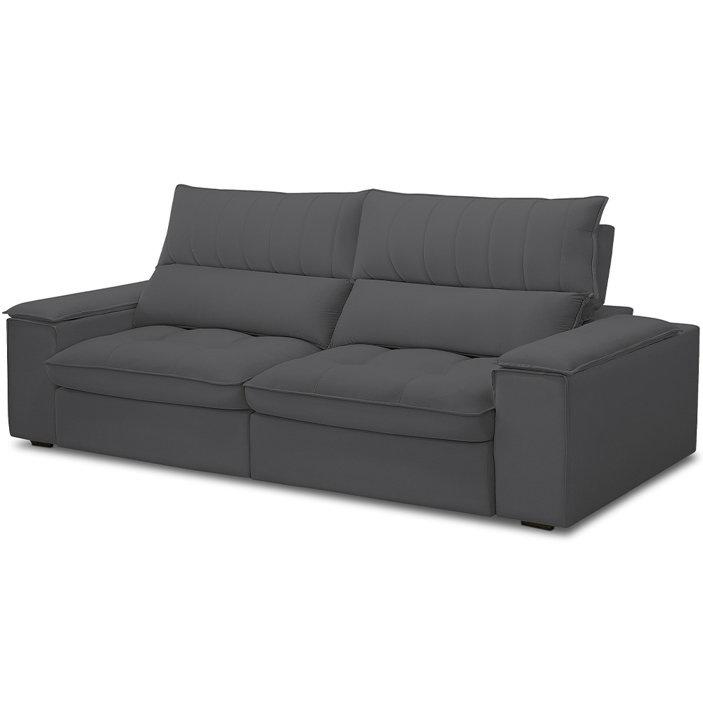 Sofá Retrátil Reclinável Para Sala de Estar Living 250cm Nápoles F04 Bouclê Grafite - Lyam Decor