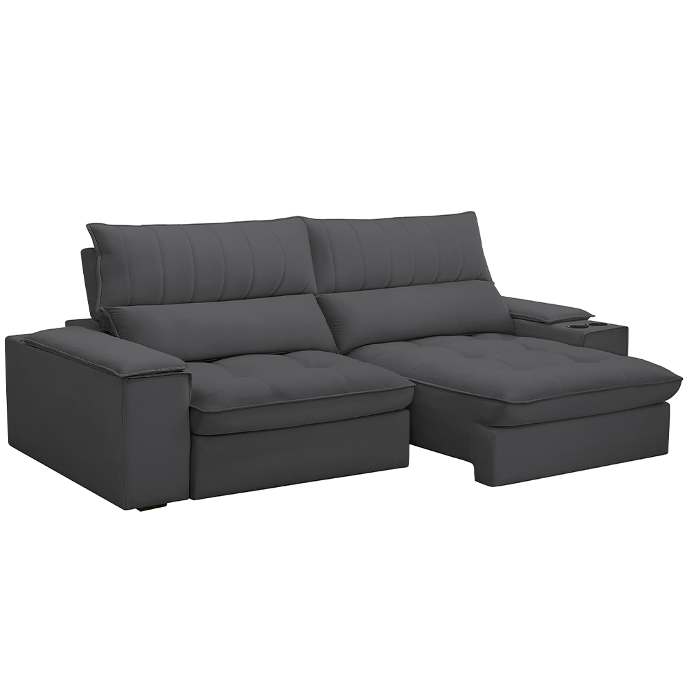 Sofá Retrátil Reclinável Para Sala de Estar Living 250cm Nápoles F04 Bouclê Grafite - Lyam Decor
