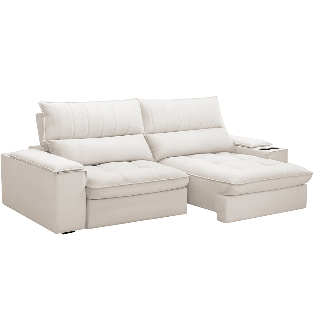 Sofá Retrátil Reclinável Para Sala de Estar Living 250cm Nápoles F04 Bouclê Off White - Lyam Decor