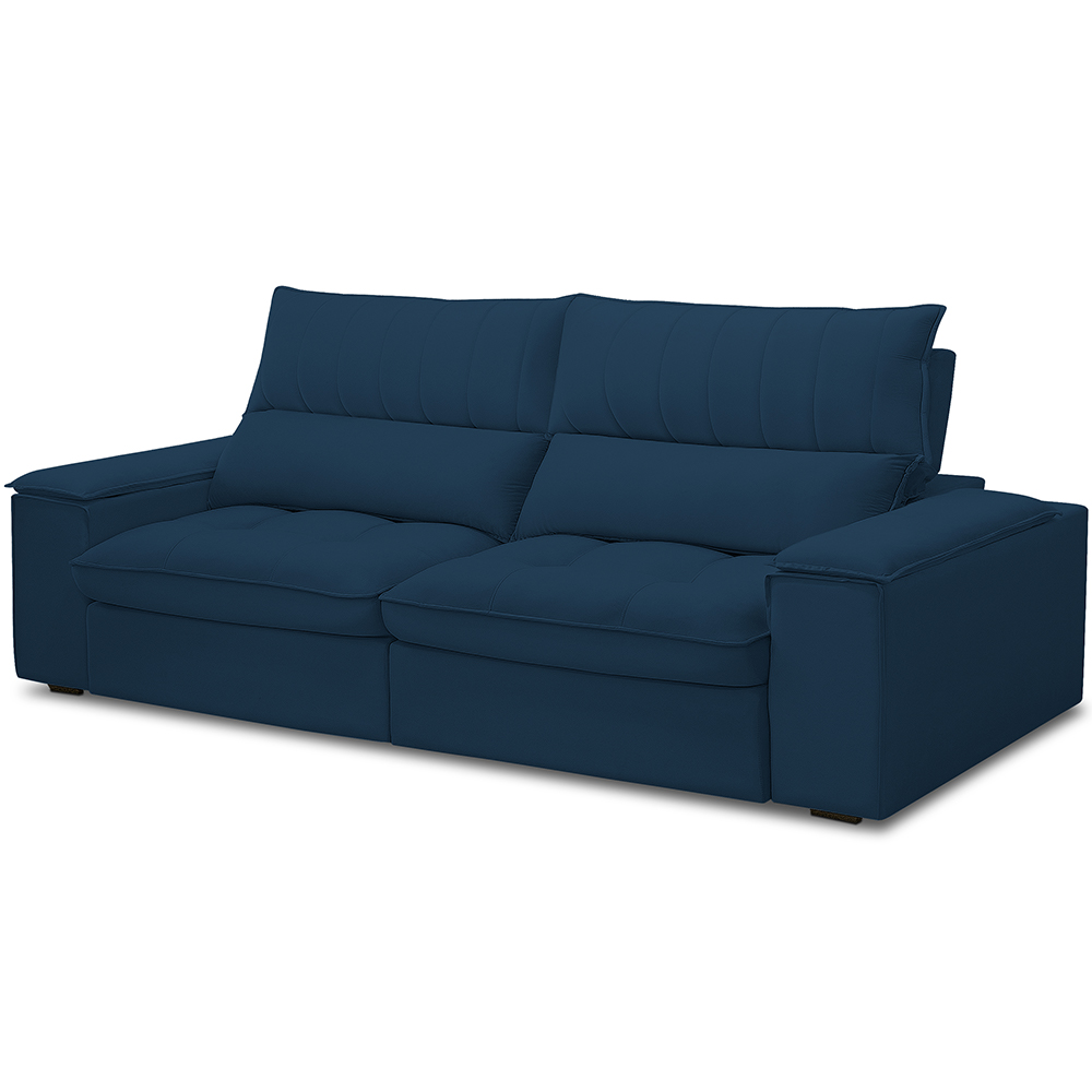 Sofá Retrátil Reclinável Para Sala de Estar Living 250cm Nápoles F04 Veludo Azul - Lyam Decor