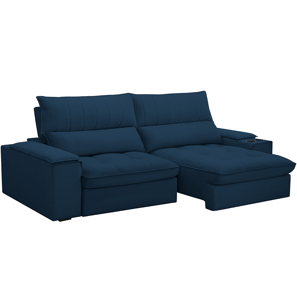 Sofá Retrátil Reclinável Para Sala de Estar Living 250cm Nápoles F04 Veludo Azul - Lyam Decor