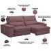 Sofá Retrátil Reclinável Para Sala de Estar Living 250cm Nápoles F04 Veludo Lilás - Lyam Decor