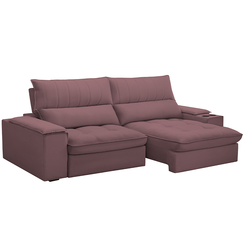 Sofá Retrátil Reclinável Para Sala de Estar Living 250cm Nápoles F04 Veludo Lilás - Lyam Decor
