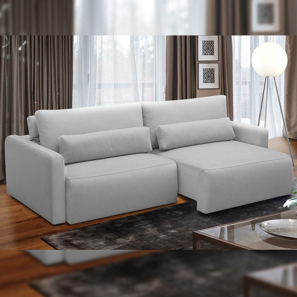 Sofá Retrátil Reclinável Para Sala de Estar Living 270cm Sevilha F04 Bouclê Cinza - Lyam Decor