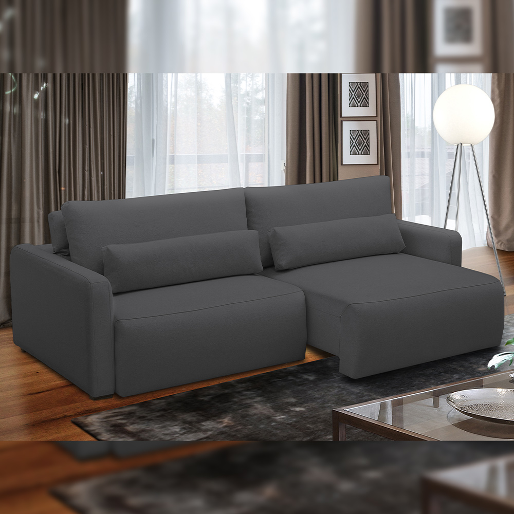 Sofá Retrátil Reclinável Para Sala de Estar Living 270cm Sevilha F04 Bouclê Grafite - Lyam Decor